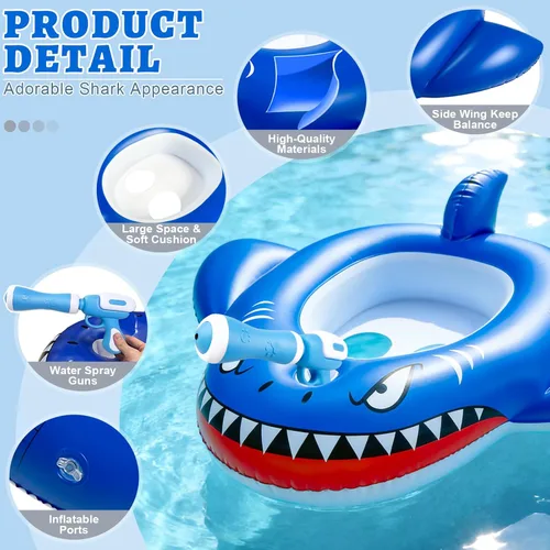 Miniatura 5 de 2 Pack Inflatable Shark Pool Floats Kids 3-11 Years, Kids Floaties Swimming Pool Toys with 2 Water Squirt Guns Boys Girls Party Float Ride-on