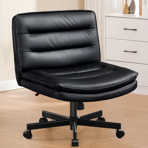 Miniatura 8 de COMHOMA Silla cruzada con ruedas, silla de oficina con patas cruzadas sin brazos, silla de escritorio ancha para oficina en casa, silla giratoria