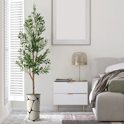 Miniatura 3 de SIGNWIN - Árbol artificial en maceta con diseño y textura de flores y pájaros, decoración moderna, planta de piso, para el hogar u oficina