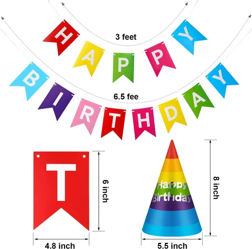 Miniatura 2 de Boao 20 sombreros de fiesta de cumpleaños arcoíris con pancarta de feliz cumpleaños, sombreros de cono coloridos para adultos y niños pequeños