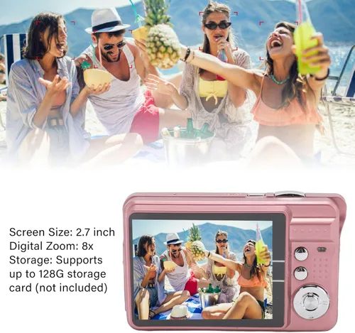 Miniatura 4 de Cámara digital, cámaras 4K para fotografía, cámara compacta con zoom digital 8X, pantalla grande 2.7, cámara de vlogging 4K para fotografía de Rosado