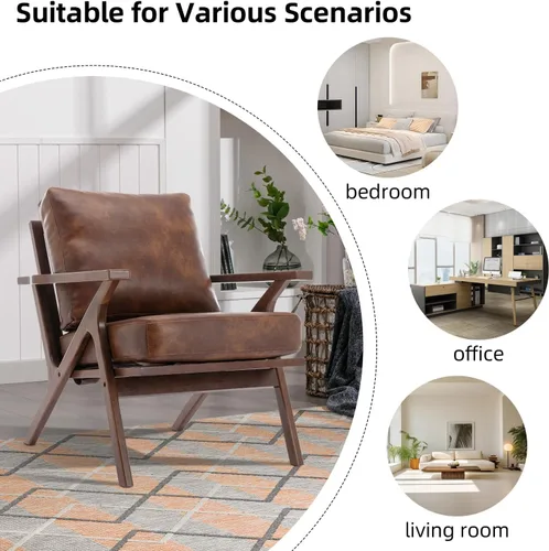 Miniatura 8 de INZOY Sillón moderno, estilo Accent de mitades de siglo, con marco de madera, de piel sintética, para sala de estar y dormitorio, sillón acolchado