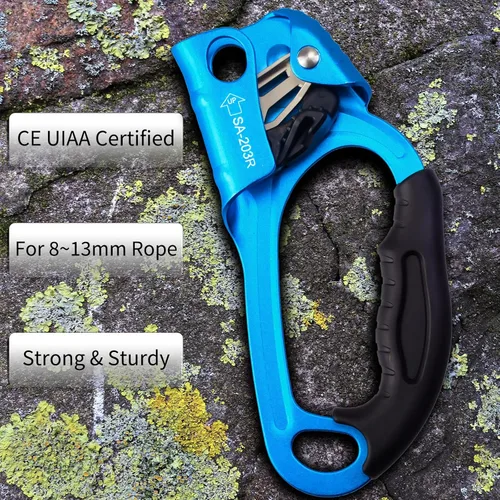 Miniatura 6 de Ascensor de mano CE, equipo de engranaje de rapel de 308.6 lbs con mango de goma ergonómico para arbolista de árboles de escalada en roca