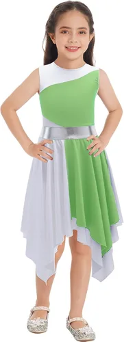 Oyolan Vestido de baile de alabanza lírica de un hombro para niñas y niñas, sin mangas, bloque de color, túnica litúrgica para adoración