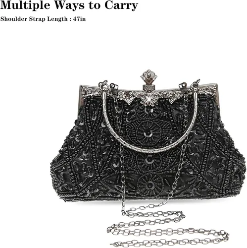 Miniatura 5 de DA BODAN Bolso de noche para mujer, estilo vintage, con cuentas y lentejuelas y perlas, bolso de hombro para boda, novia, fiesta de graduación