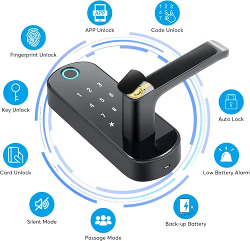 Miniatura 2 de TTLock Smart Lock - Cerradura automática de entrada sin llave con Bluetooth con huella digital y pantalla táctil para puerta delantera, oficina