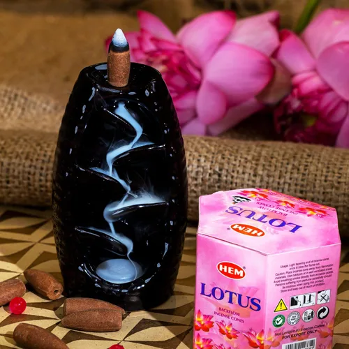 Miniatura 5 de HEM Lotus Backflow - Conos de incienso marrón Aroma de larga duración para positividad y aire puro Hierbas puras, polvo de madera Aromaterapia