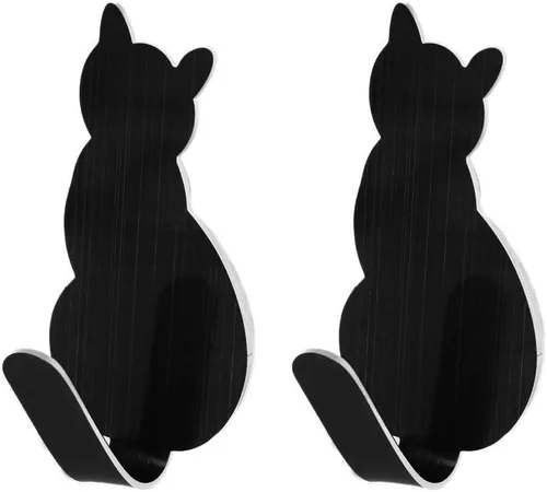 Ganchos para colgar 2 piezas con forma de cola de gato decorativa de acero inoxidable para puerta de pared, ropa, abrigo, llave, perchero, color gris