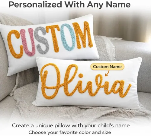 Miniatura 4 de mia'spillow lab Almohada personalizada con nombre para la habitación de los niños, almohada bordada con aguja perforadora, almohada de algodón hecha