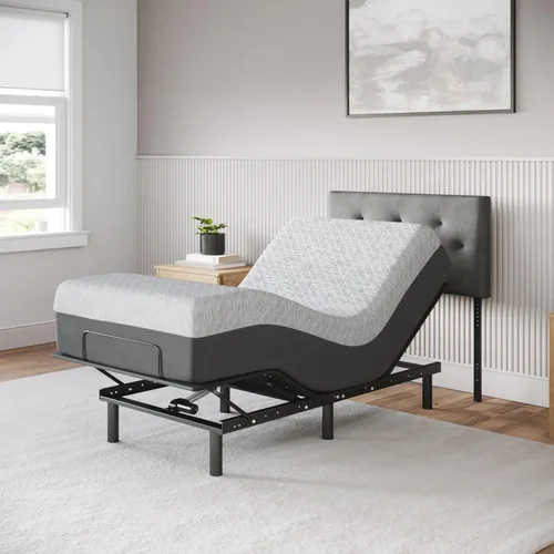 Celestial Aurora - Base de cama ajustable (marco) + colchón de espuma viscoelástica de gel de 10 pulgadas (mediano), fácil montaje, elevación de