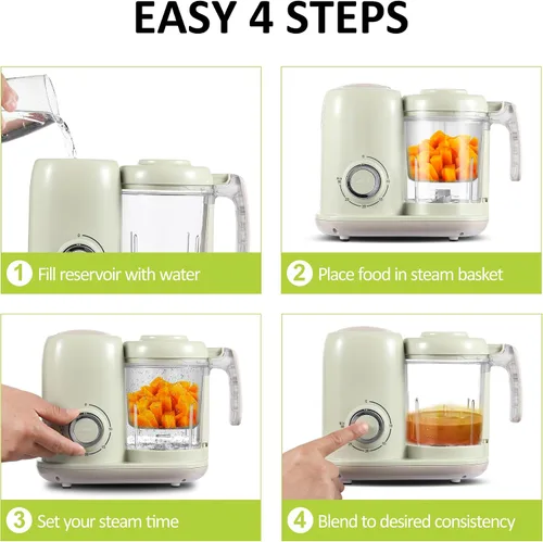 Miniatura 4 de AMZBABYCHEF Fabricante de Alimentos para Bebés, Procesador de Alimentos para Bebés y Vaporizador 4 en 1, Mezclador de Puré, Fabricante de Puré Verde