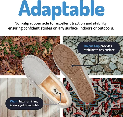Miniatura 3 de Floopi Pantuflas para mujer, forro de piel sintética suave con espuma viscoelástica acogedora, pantuflas de casa para mujer con suela antideslizante