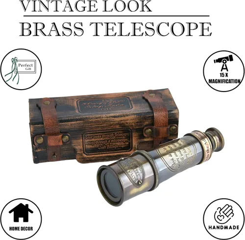 Miniatura 4 de Telescopio de vidrio espía de latón antiguo 1920 de 15 pulgadas con funda de cuero de primera calidad, plegable, 15 x visión clara, pirata vintage