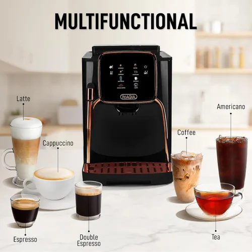 Miniatura 3 de Zulay Kitchen Magia - Máquina automática de café expreso, clásica, cobre negro, cafetera súper automática con molinillo integrado, varita de vapor