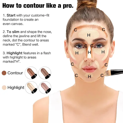 Miniatura 5 de Barra de contorno, 2 rotuladores de doble punta y barra de contorno para moldear la cara, crema bronceador y barras de resaltado impermeable