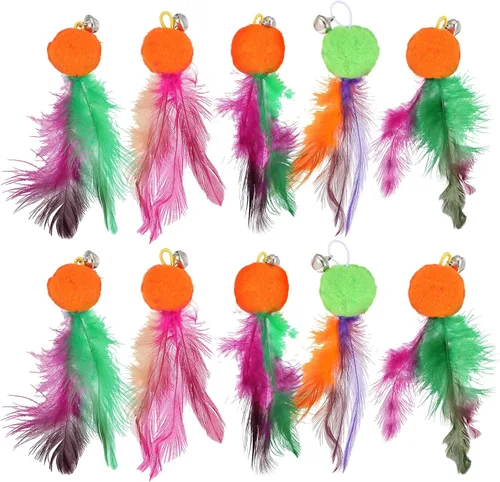 Miniatura 7 de Kifmurase 12 Pcs Cat Wand Feather Toy Refills, Interactive Wand Attachments with Bells, Colorful Interactive Teaser Feathers Replacement for Indoor