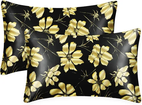 Miniatura 27 de EXQ Home - Funda de almohada de satén para cuidar el cabello y la piel, tamaño estándar, de seda con estampado negro, juego de 2 fundas con cierre