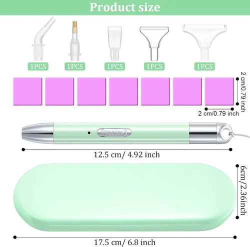 Miniatura 2 de Zonon 27 accesorios de arte con diamantes de imitación, incluye bolígrafo de pintura LED recargable por USB, 20 arcilla adhesiva, 5 puntas