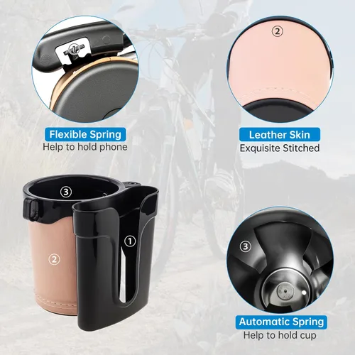Miniatura 3 de Portavasos para bicicleta 3 en 1 con gancho para llaves de teléfono celular, soporte universal para botella de agua para caminante/silla de Beige