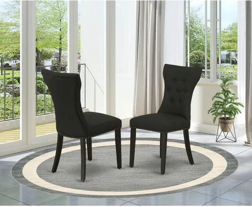 Miniatura 2 de East West Furniture GAP1T24 Gallatin Parsons - Juego de 2 sillas de comedor tapizadas de tela de lino negro, con botones copetudos, color negro
