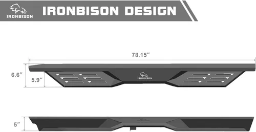 Miniatura 4 de IRONBISON Estribos para Ford Ranger SuperCrew Cab 2019-2026 de 5 pulgadas, peldaños laterales de camioneta Nerf barras de textura fina Black Rock