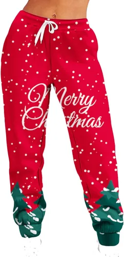 Miniatura 4 de Trajes navideños dos piezas para mujer, camisa estampada de Navidad, manga larga, pantalones con cordón, chándal para correr