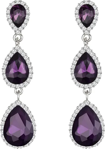 Miniatura 80 de EleQueen Pendientes de cristal austriaco en tono dorado para mujer, forma de pera de 2.5 pulgadas, color esmeralda