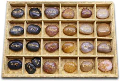 Miniatura 8 de BigOtters 25 piedras inspiradoras - Piedras de aliento con palabras grabadas para meditación, decoración de oficina en casa y cumpleaños, regalos