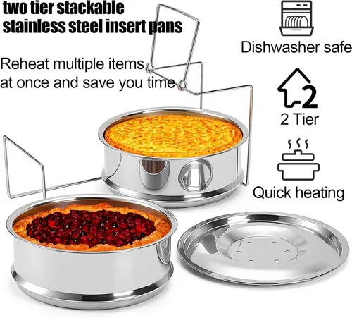 Miniatura 4 de WUWEOT - Compartimentos para cocción al vapor apilables, olla a presión de 2 niveles de acero inoxidable, accesorios para olla instantánea con asa