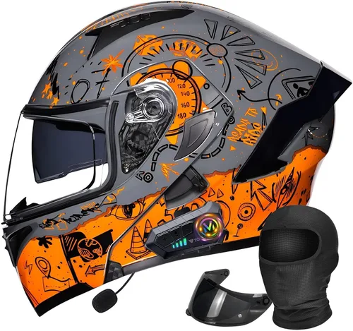 Miniatura 18 de Casco modular Moto Bluetooth con doble visera, con micrófono para Respuesta Automática Casco de Moto Homologado ECE Adecuado para Hombre Mujer
