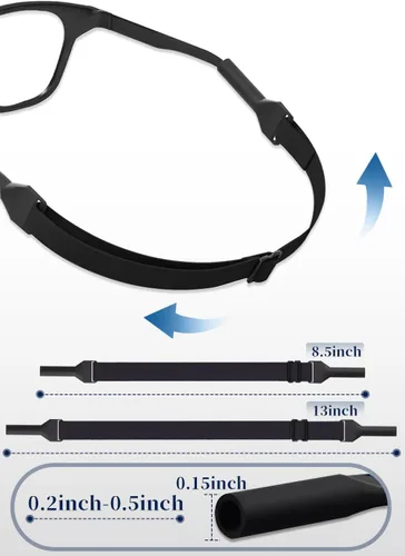 Miniatura 2 de ZXZone Correas ajustables para gafas, 2 unidades, sin cola, correas de vidrio ajustables para hombres, mujeres, niños, lentes de sol, negro