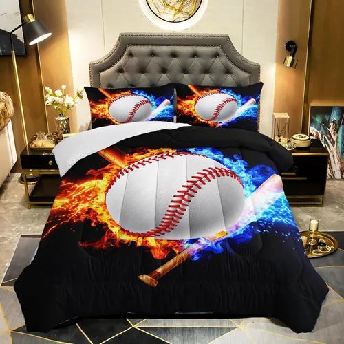 Miniatura 29 de QOOMO Juego de edredón de fútbol americano de 3 piezas, tamaño individual, juego de ropa de cama de fuego y agua para adolescentes, niños y niñas
