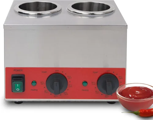 Calentador de salsa eléctrico comercial de doble pozo, dispensador de botellas para queso Nacho, chocolate, mermelada y mantequilla, temperatura