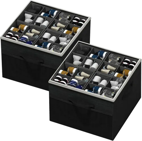 Miniatura 8 de Aokeyee Organizador de zapatos para armario, paquete de 2 cajas organizadoras plegables de zapatos con divisores ajustables y cubierta transparente