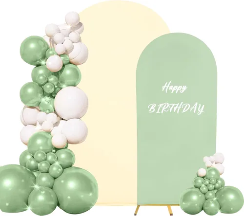 Miniatura 18 de Juego de 2 fundas para arco de boda de 2 lados, parte superior redonda de spandex, funda ajustada para telón de fondo de arco para fiesta de Beige