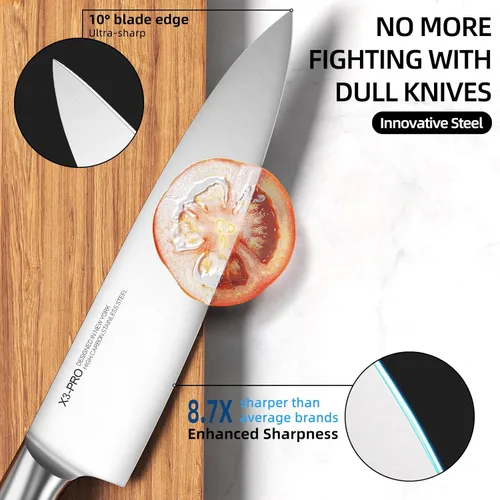 Miniatura 2 de KnifeSaga Juego de cuchillos de acero inoxidable japonés de alto carbono, 14 piezas, juego de cuchillos de cocina con afilador integrado y bloque