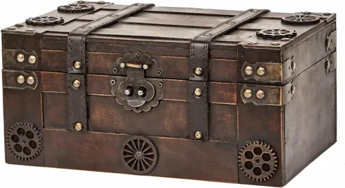 Cofre del tesoro de estilo pirata vintage para niños, pequeña caja del tesoro para recuerdos, cofre decorativo antiguo, caja de recuerdo de madera: