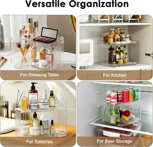 Miniatura 7 de Lazy Susan - Organizador para gabinete, despensa, encimera (2 niveles de 14 x 10 pulgadas, transparente, 1 paquete, rectangular)