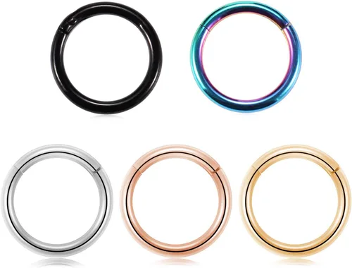 Miniatura 8 de PEAKLINK - Piercing de aro para la nariz de 20 g, 18 g, 16 g, 14 g, 12 g, 10 g, 8 g, de acero inoxidable con bisagras, segmento sin uniones