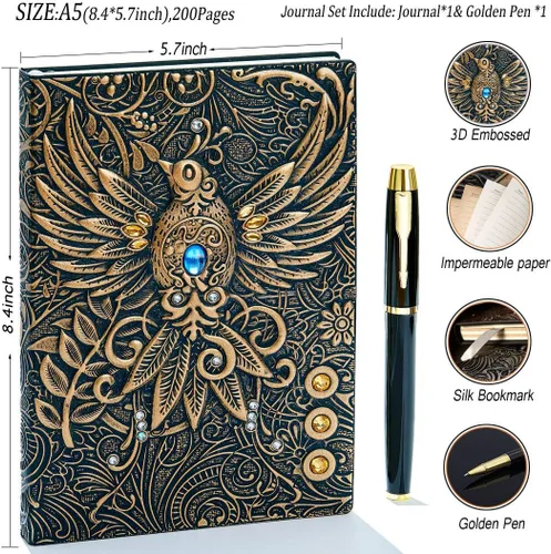 Miniatura 2 de Cuaderno de escritura de cuero en relieve, cuaderno diario de cuero antiguo hecho a mano, cuaderno de bocetos, diario de viaje y cuadernos