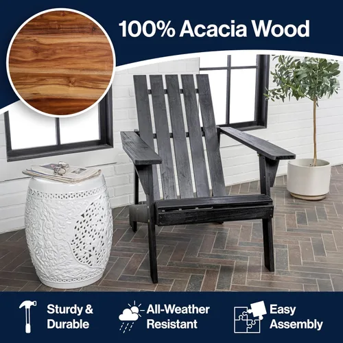 Miniatura 7 de JONATHAN Y Irving PAT1001D - Silla Adirondack de madera de acacia maciza, resistente a la intemperie, para jardín, terraza y hoguera, acabado negro