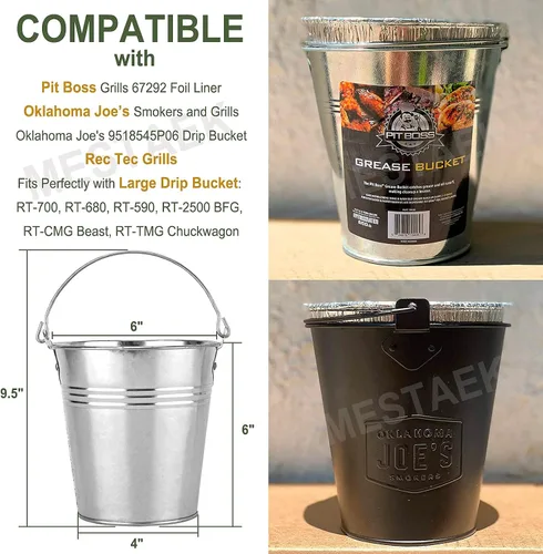 Miniatura 3 de Cubo de goteo para parrilla con forro de aluminio desechable, compatible con parrillas Pit Boss, Oklahoma Joe's, Rec Tec y Traeger, 6.3 x 6.0