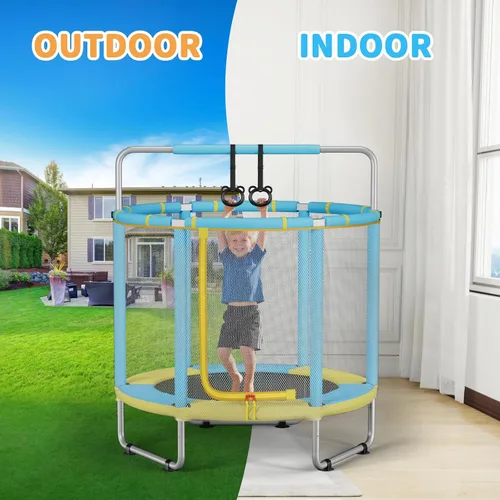 Miniatura 8 de HomeCare 55" Trampoline for Kids, 440lbs Capacity ASTM-Approved Mini Toddler Trampoline with Safety Enclosure Net,4 in 1 Adjustable Gymnastics Bar &