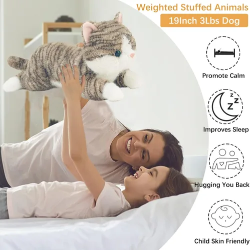 Miniatura 4 de Animales de peluche con peso de gato de 19 pulgadas, 3 libras, animal de peluche realista con peso, almohada de felpa sensorial cómoda, suave