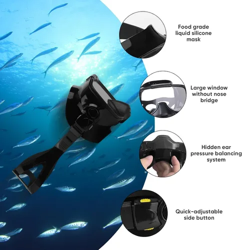 Miniatura 3 de Máscara de buceo con válvula de drenaje de visión amplia, adecuada para adultos, buceo antivaho, botón lateral ajustable rápido, buceo libre