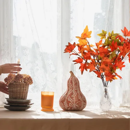 Miniatura 4 de SATINIOR 16 piezas de hojas de arce artificiales de otoño, ramas, decoraciones de Acción de Gracias para el hogar, hojas de otoño, tallos de arce