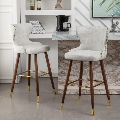 Miniatura 4 de Roundhill Furniture Nevis Mid-Century - Juego de 2 herramientas modernas de piel sintética copetuda, con adornos de clavos, color blanco