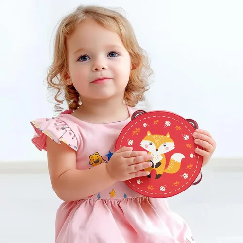 Miniatura 5 de Panderetas Instrumento Musical para Niños y Adultos, Pandereta de Mano de Madera de 6 Pulgadas con Cascabeles de Metal de Abedul, Instrumento