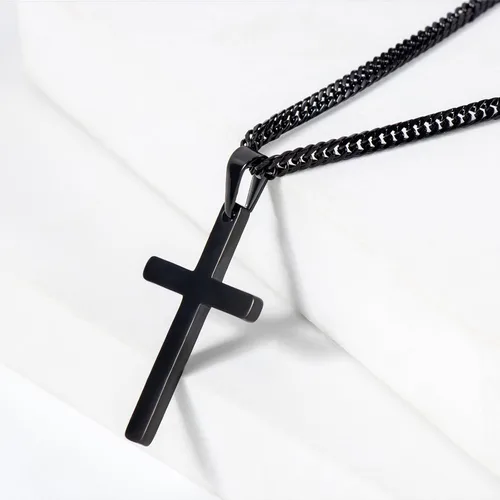 Miniatura 5 de Collar de cruz para hombre, collar con colgante de cruz lisa de acero inoxidable plateado y dorado para hombre, cadena cubana de 18 a 26 pulgadas