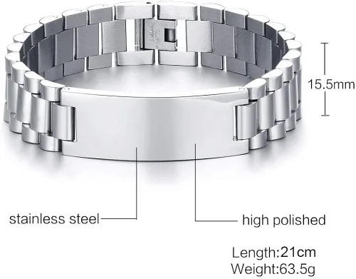Miniatura 6 de Hisatan Personalized Engrave Men's Stainless Steel Chain Classic Watch Band ID Tag Identification Bracelets for Men